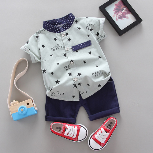 Children's Summer Set 2025 New Round Neck Star Short Sleeve Shirt and Shorts Two-Piece Set for Cross-Border Exclusive Sale