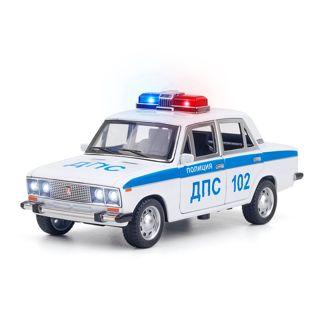 (Box-packed) 1:24 Scale 2106 Police Car Alloy Car Model Decoration—Live Stream