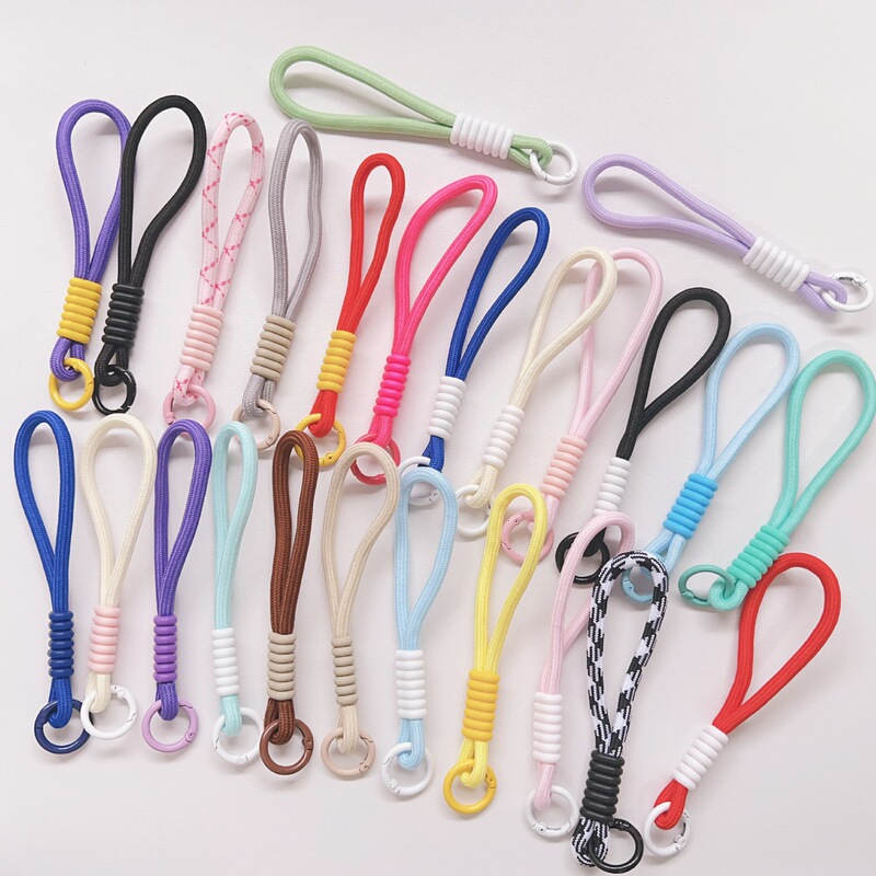Trendy Simple Color-Blocking Phone Lanyard Keychain Universal Mesh Short Strap Creative Car Key Accessory