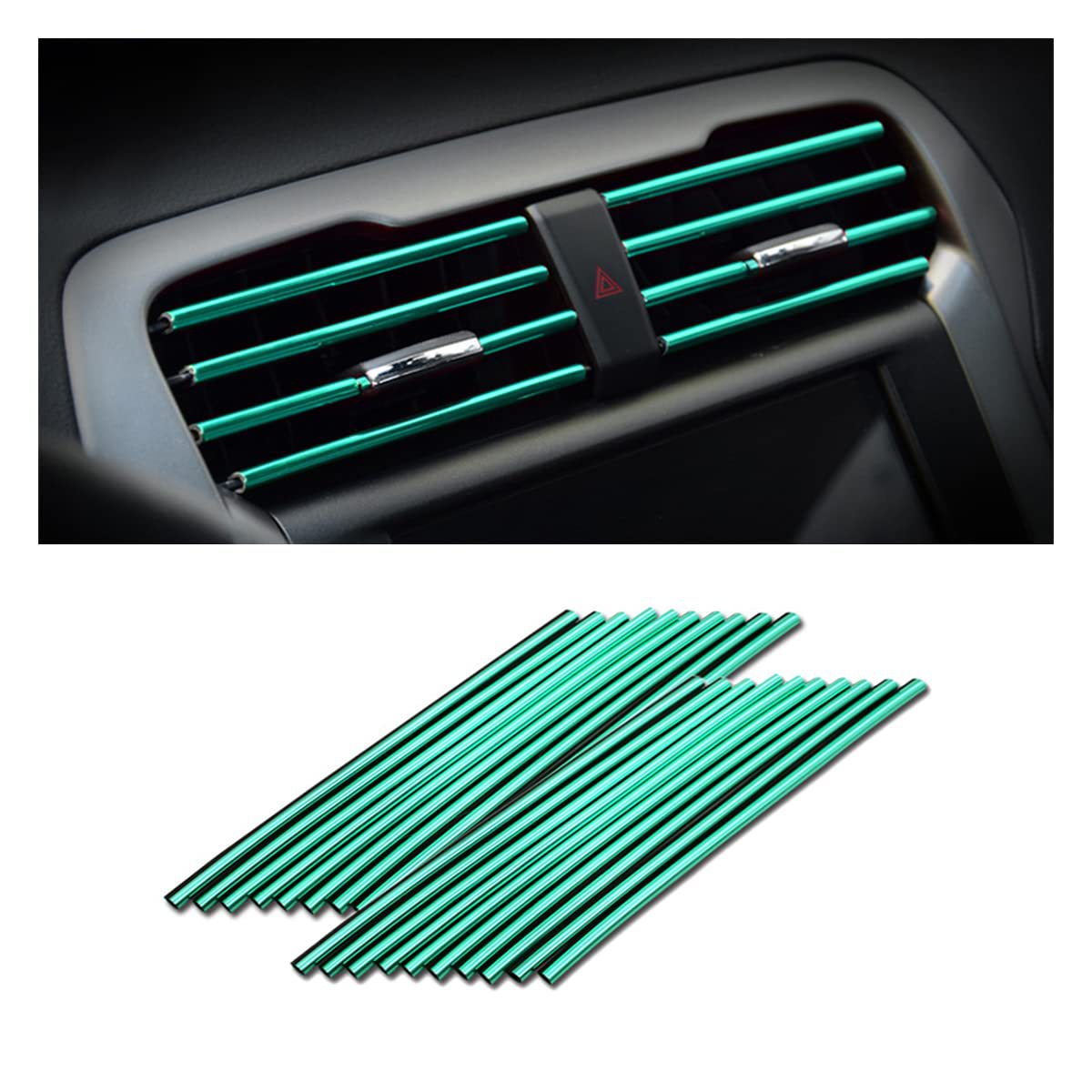 24 colores de salida de aire del coche tira decorativa clip de malla medio en forma de U galvanoplastia brillante tira de aire acondicionado color cromo modificación interior