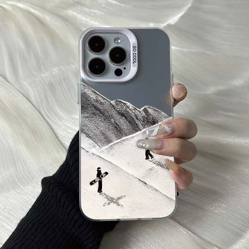 New Snow Mountain Skiing Phone Case Suitable for Apple 16, iPhone 17, High-End Style for 15 Pro, European and American Style for 14 Pro, Trendy