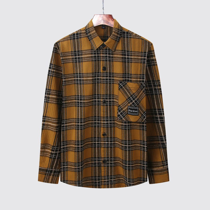 Dongyu メンズ秋と冬のメンズシャツ通気性綿長袖チェック柄シャツメンズカジュアルスリムトップシャツジャケット男性用|undefined