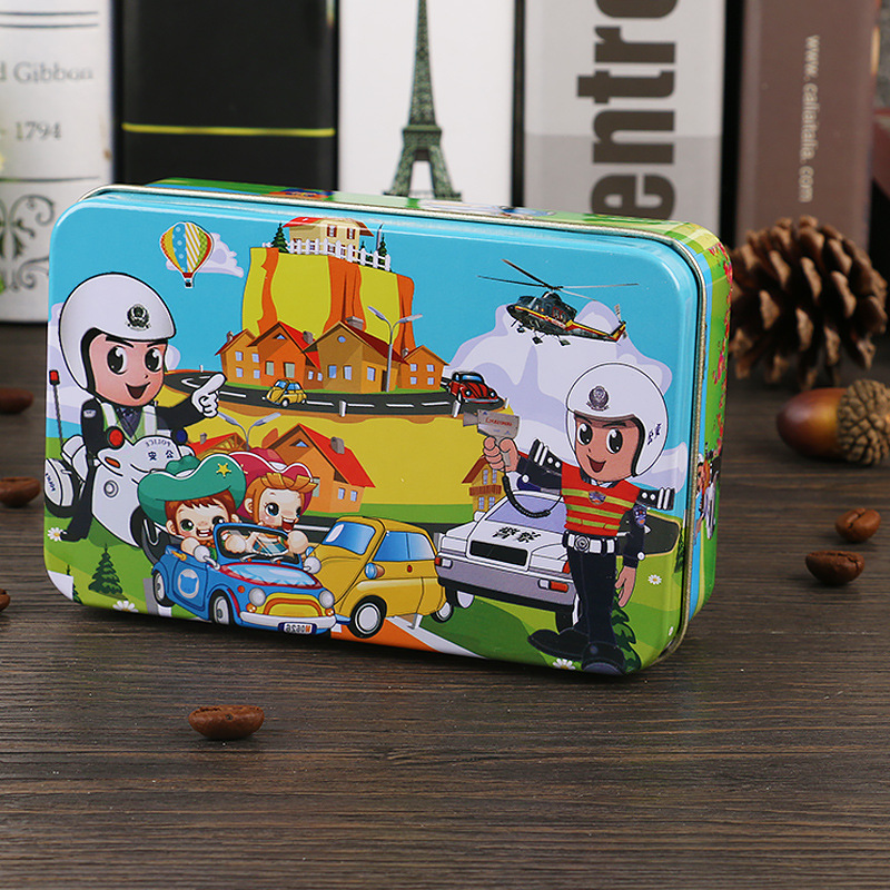 Nuevo estilo 60 piezas 200 piezas dibujos animados para niños dibujos animados madera caja de hierro rompecabezas bebé escuela primaria juguetes educativos al por mayor