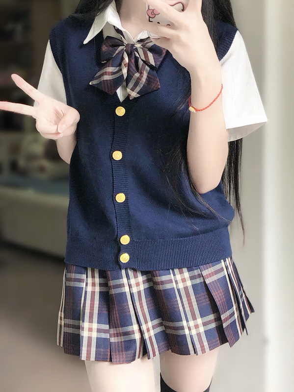 日系叠穿JK背心马甲春秋季薄款校供百搭学院风外搭针织开衫|undefined