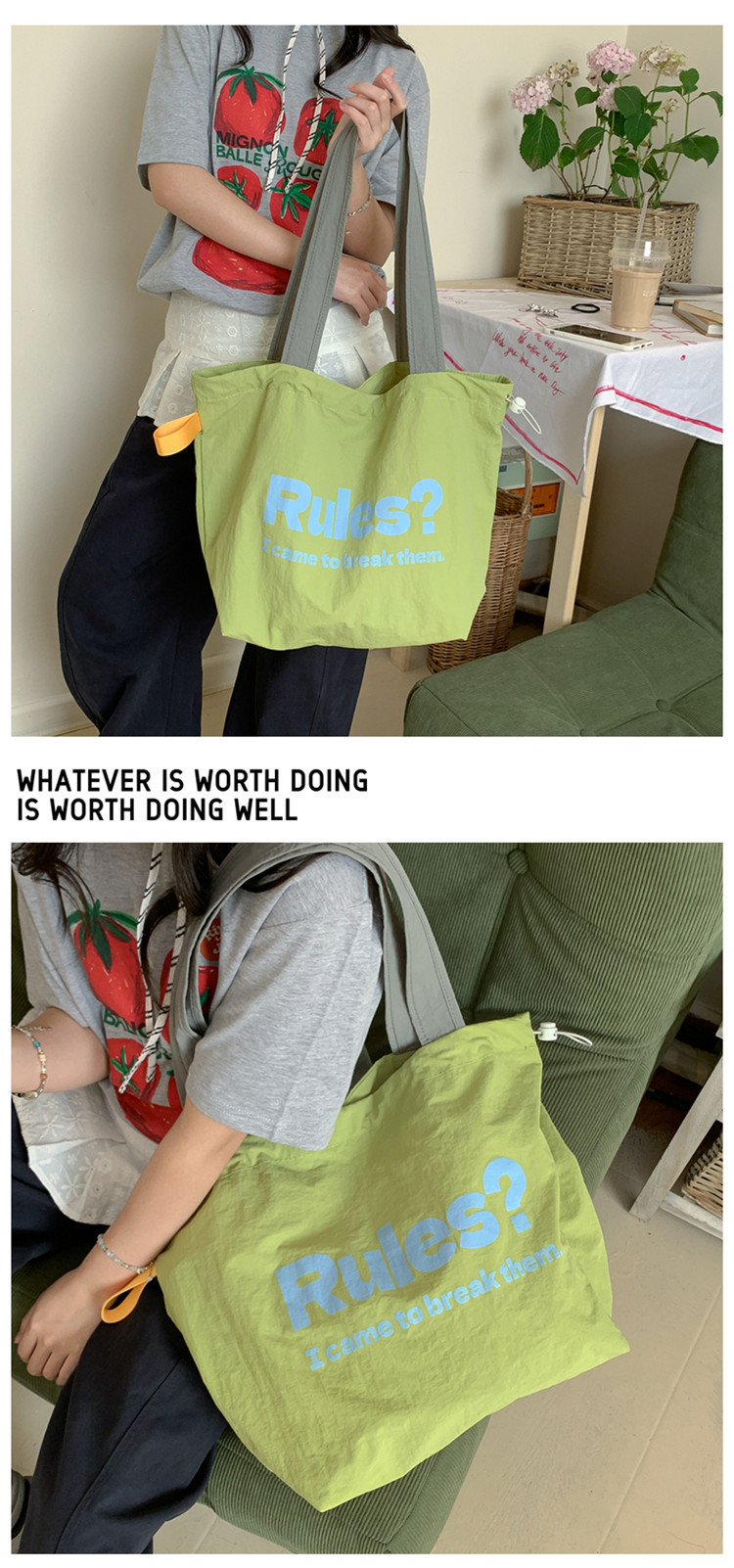 Fashionable and simple letter print large-capacity tote bag 2025 new style contrasting color versatile drawstring pleated single-shoulder bag undefined