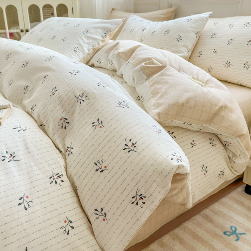 Cama de algodón de cuatro piezas 100 funda de edredón de algodón sábana dormitorio de tres piezas ropa de cama nueva 2025