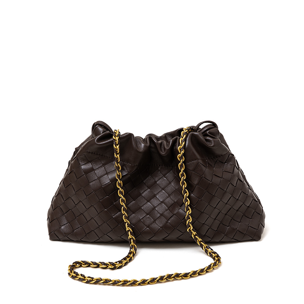 Niche Luxury Chain Woven Top Grain Sheepskin Bag, Commuter Genuine Leather Crossbody Handbag For Women - Thumbnail 5