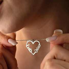 跨境18K金不锈钢项链 个性化定制名字爱心字母吊坠 欧美钛钢饰品