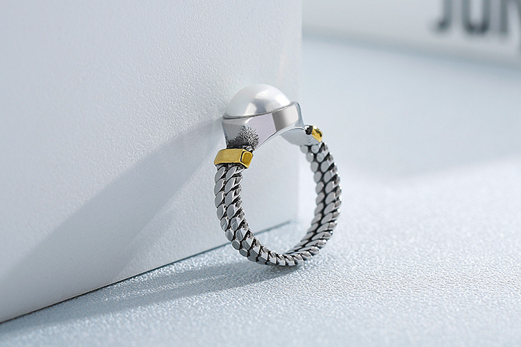 6g Weight Shell Inlay Material Festival Occasion 304 Stainless Steel Material Geometric Pattern Unisex Gender Fashion Style Plating, Inlay Craft Silver Color Kalen New Accessories Sources Europe And America Creative Retro Textured Men And Women Available Titanium Steel Pearl Ring 2