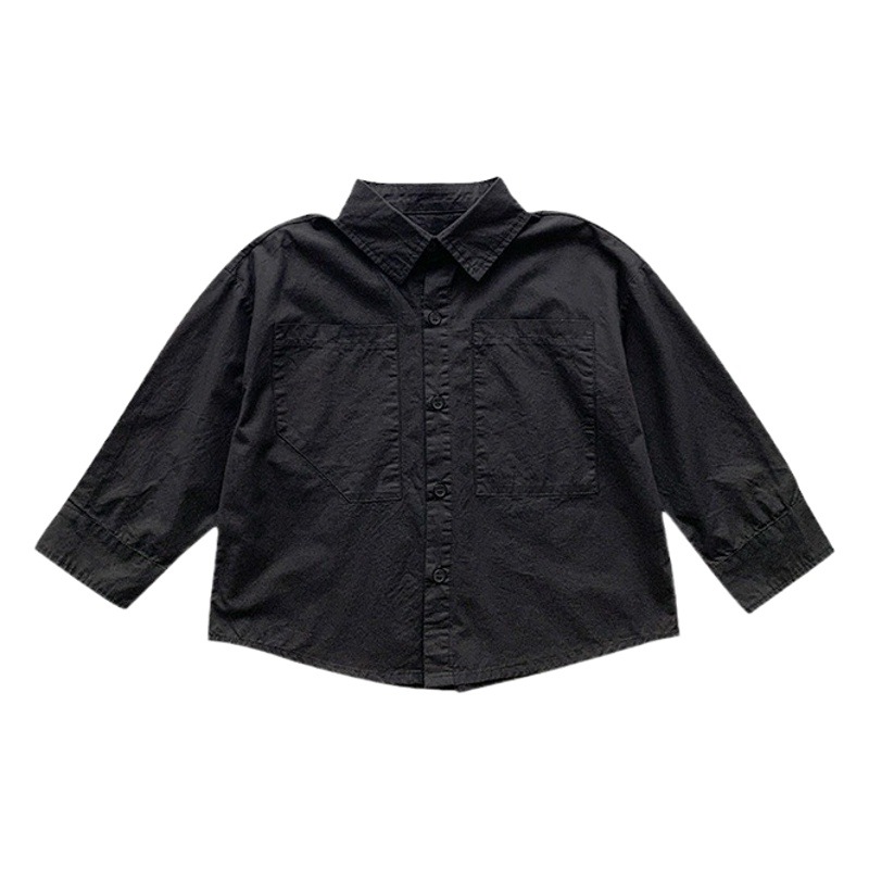 Camisa para niños 2023 niños otoño fresco nuevo estilo coreano color sólido bebé abrigo estilo occidental bordado camisa de solapa para niños