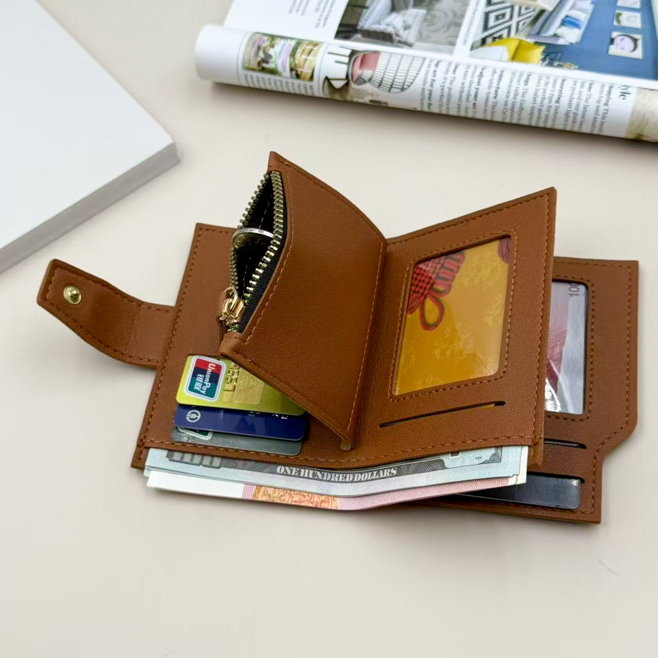 Cartera directa transfronteriza de damas, cartera de tarjetas plegables, cartera multifuncional, cartera de tarjetas, cartera de hebilla caliente de Amazon