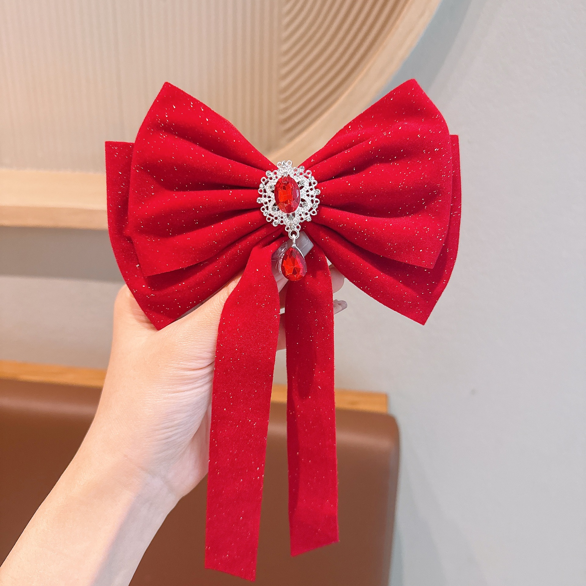 Nuevo estilo coreano para niños arco de Año Nuevo rojo niñas uniformes de Año Nuevo rojo esquinilla clips top clips de cadena clips de pelo