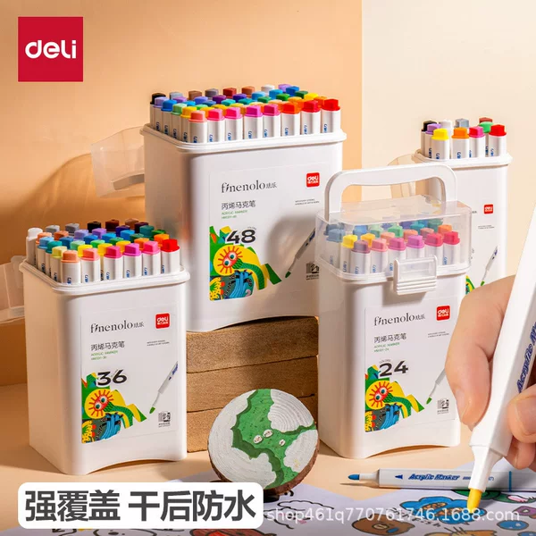 Deli HM331 Acrylic Marker Triangle Pen Water-based Watercolor Pen Stackable Waterproof DIY Children's Hand-painted Pen