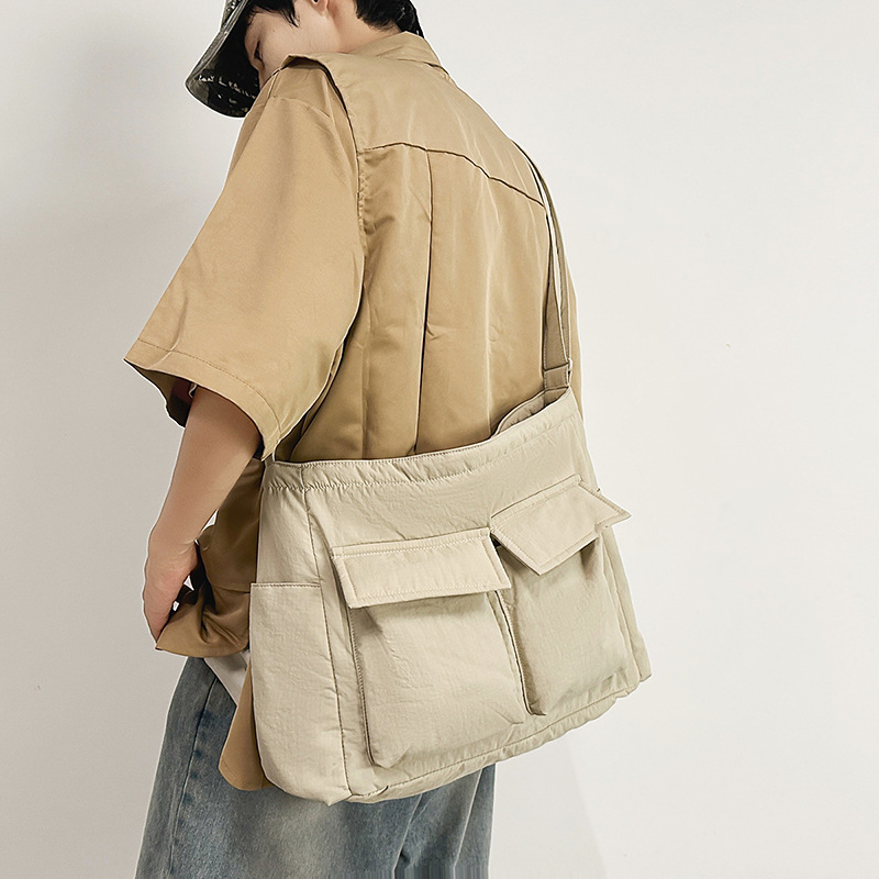 Work-Style Single-Shoulder Crossbody Bag for Men and Women, Ins Canvas Bag, Student Class Bag, Street Style Large-Capacity Artistic Casual Bag