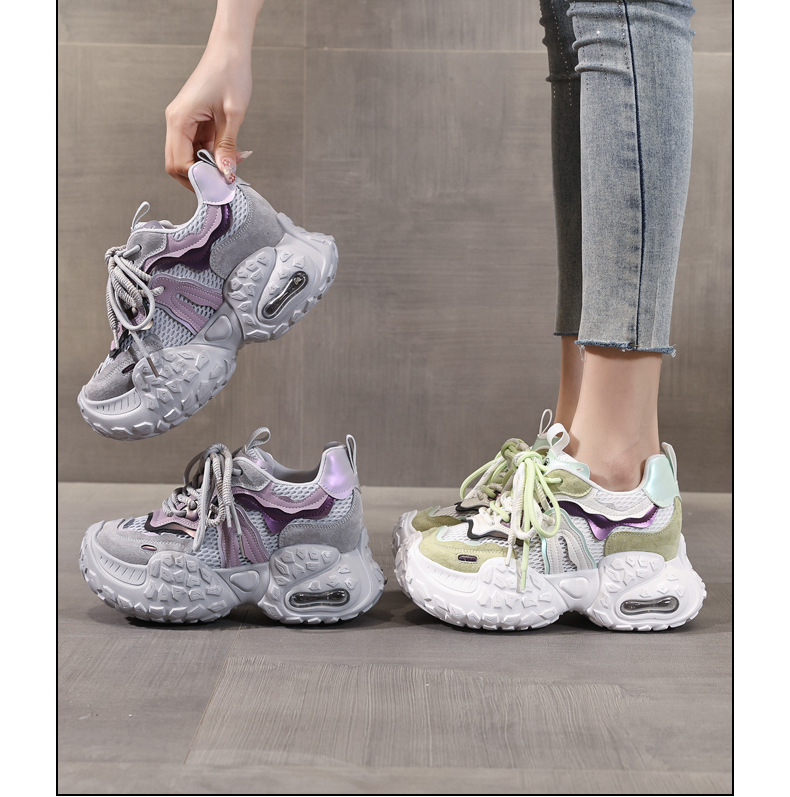 Giày sneaker nữ đế dày tăng chiều cao, lưới thoáng khí, phong cách thể thao — Màu tím chi tiết 17