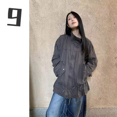 [9hour]美式重工设计感牛仔外套女 2025秋季抽绳收腰工装夹克c477