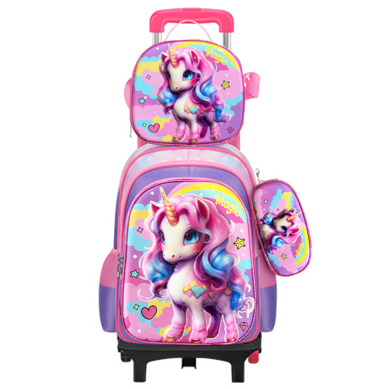 Transfronterizo 3D estereoscópico de tres piezas bolsas escolares para estudiantes de primaria Caza de brujas de cáscara dura de dibujos animados de gran capacidad bolsas escolares de varilla de tracción para hombres y mujeres