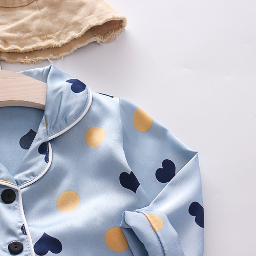 CA64 one piece drop shipping Chinese New Year style children's home clothes long-sleeved casual fashion baby love pajamas two-piece set