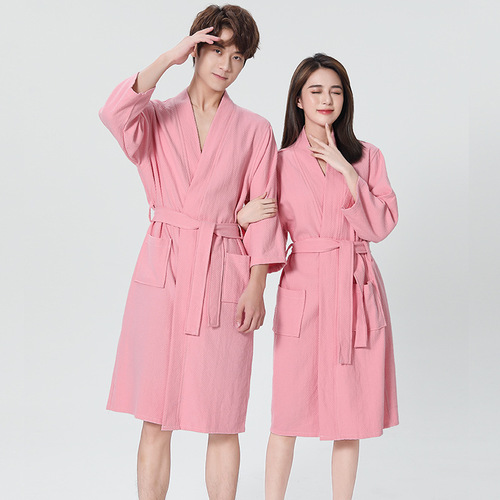 Five-star hotel waffle robe and matching absorbent bathrobe couple's pajamas beauty salon steam room suit, dropshipping one piece