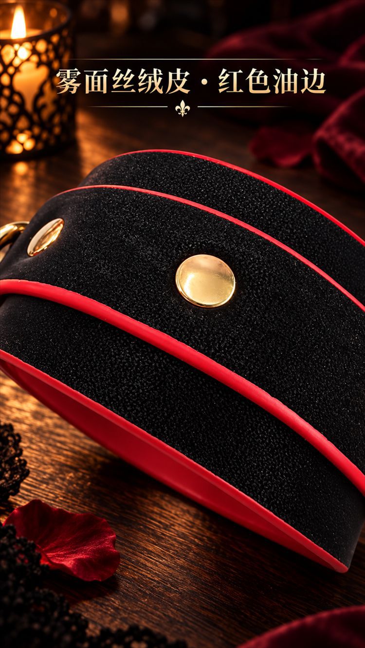 Adult Couples Bondage Restraint Kit in PU Leather with Metal Handcuffs, Black-Red — detail image 35