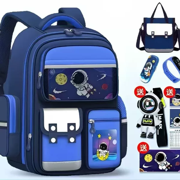Cross-Border Astronaut Schoolbag Oxford Cloth Boys and Girls Grade 1-6 Children's Waterproof Schoolbag Backpack