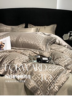 ✅ European-Style Ice Silk Four-Piece Set, Silky Naked Sleeping Jacquard Quilt Cover, Bed Sheetss, Silk Light Luxury Bedding, Simple