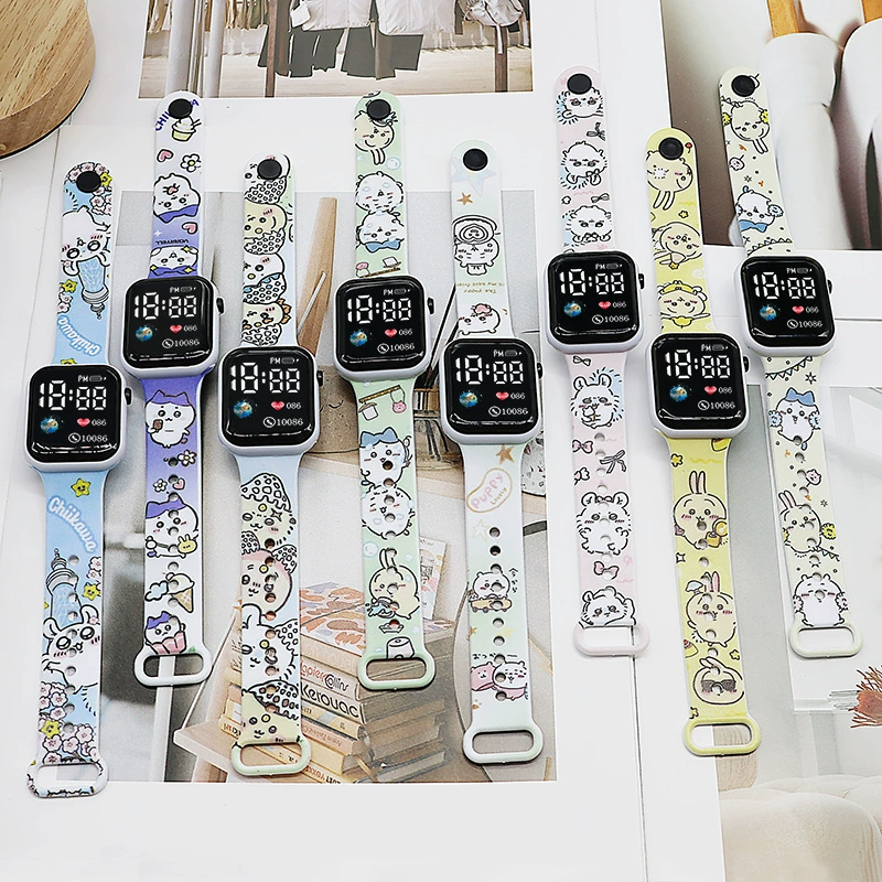 Источник Фабрика УФ цветной печатный ремешок Квадратные молодежные часы Спорт Jikawa Земля Светодиодные электронные часы