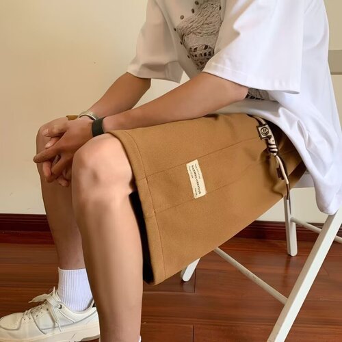 Striped heavy roger sports shorts, men's summer fashion brand American casual mid-pants, loose wide-leg five-quarter pants