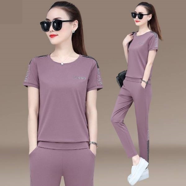 Women's Casual Sports Suit Trendy Summer Short Sleeve Loose Korean Style Running Sportswear Two-Piece Set_voghion.com