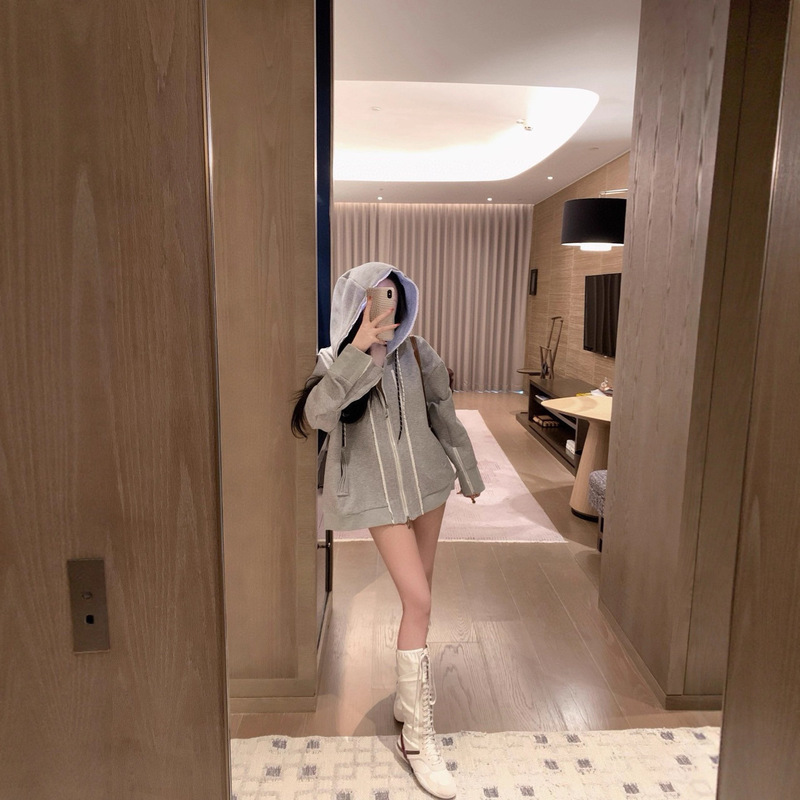 深圳南油高端秋百搭刺绣字母拼接蕾丝花边连帽拉链卫衣女款外套|undefined