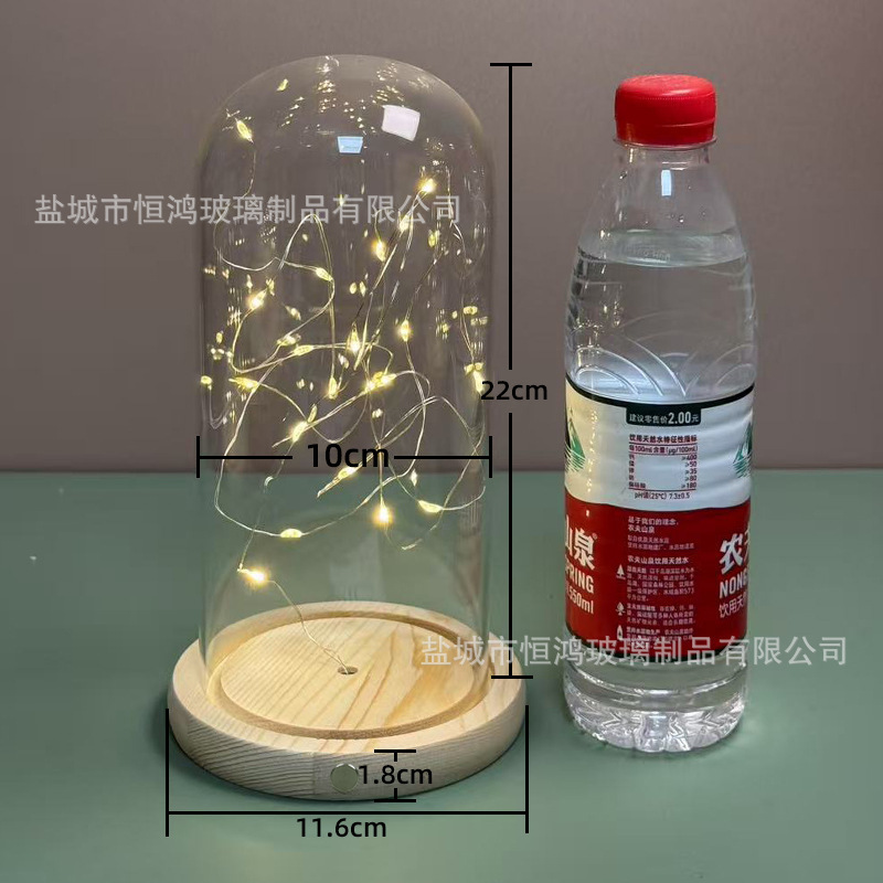 海胆永生花干花侧面触摸开关玻璃罩子底座带灯展示盒手办创意|undefined