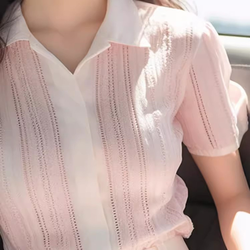 Áo polo nữ kiểu Chanel phong cách Pháp thanh lịch — màu hồng chi tiết 1