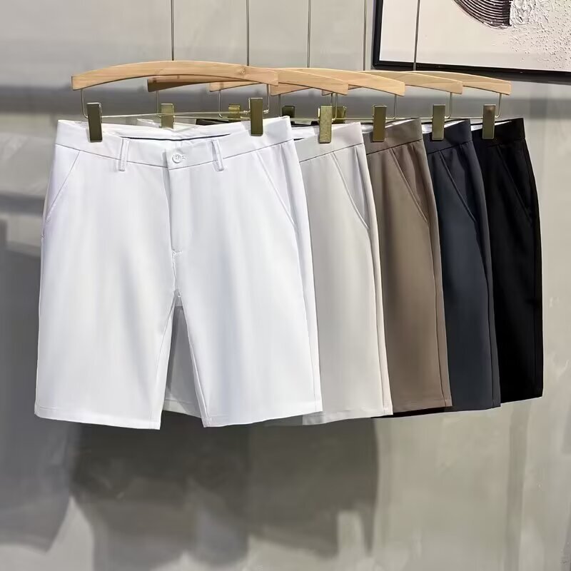 Light Business Suit Shorts Men's White Korean-style Slim-fit Straight Pants Men's Summer Thin Casual Trendy Pants