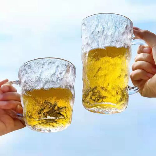 Nordic-style glass cup glacier cup beer cup drink cup, boil water home water cup for women, sandpaper handle cup