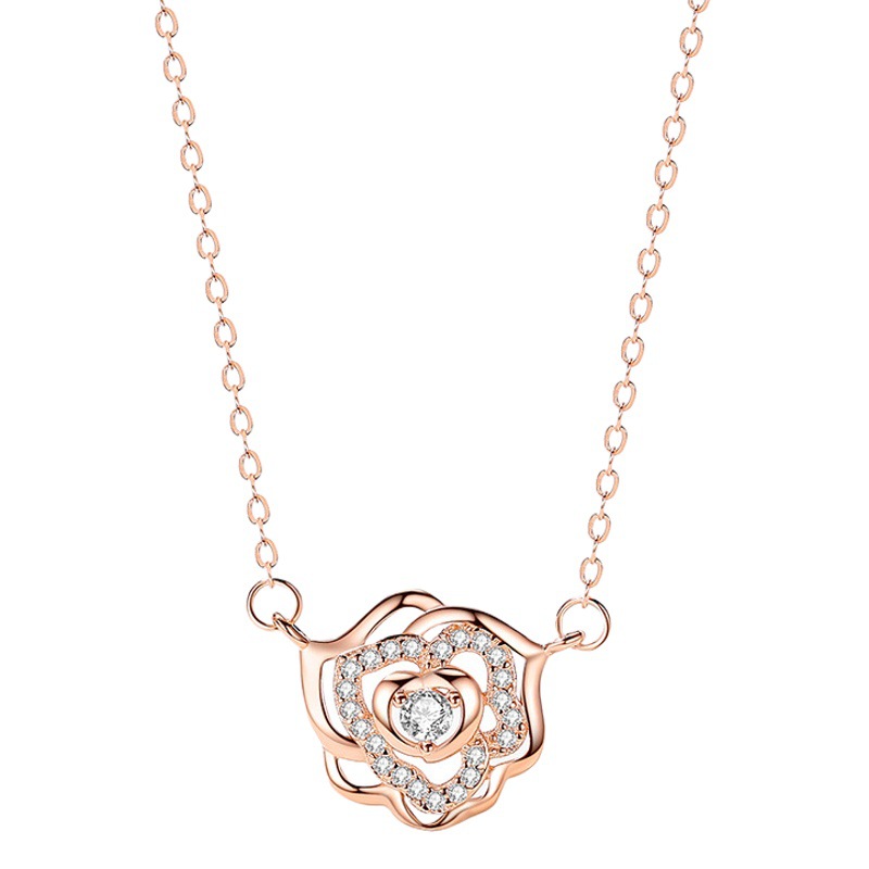 2024 nueva venta al por mayor s925 Rose colgante collar de las mujeres simple fresco Internet celebridad elegante clavícula cadena