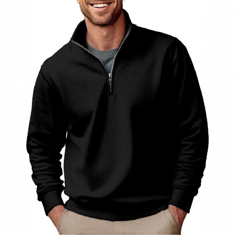 2025 Amazon New Men's Sweatshirt Export Casual Zipper Stand Collar Thickeneded Velvet Pure Color Men's Sweatshirt