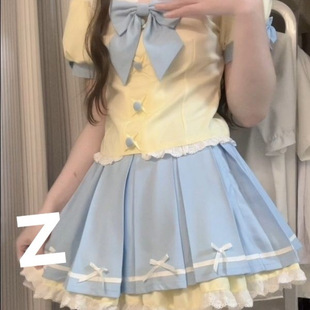 海军领甜美少女蝴蝶结JK制服修身显瘦上衣女显瘦蓬蓬短裙两件套装