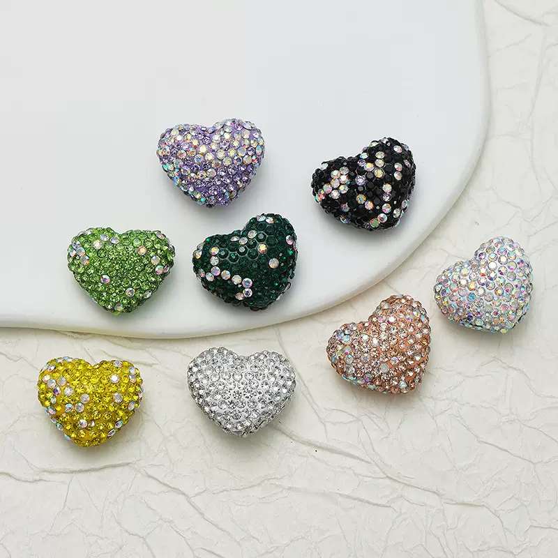 跨境热销满天星桃心陶泥彩色钻球 直孔珠子DIY手机挂包链饰品配件