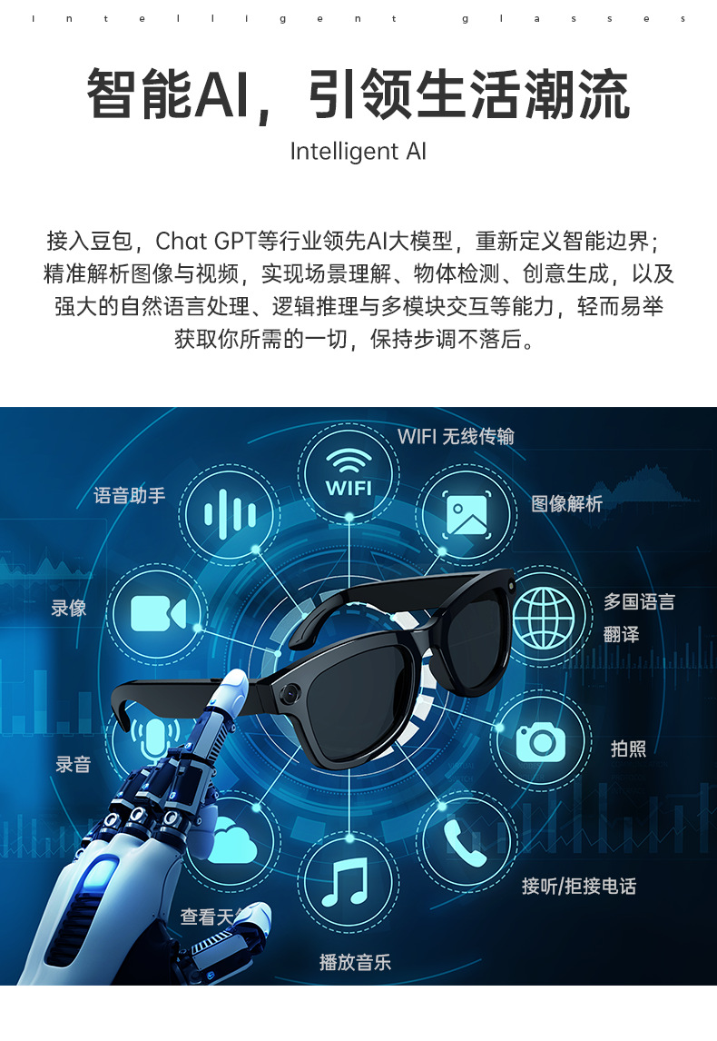 The new smart AI shooting glasses, polarizing filter, Bluetooth APP, music player, camera and video recording with 5 million pixels undefined