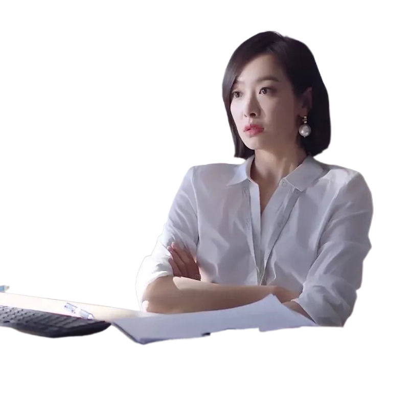 흰색 셔츠 여성의 느슨한 긴 소매 주름 방지 비즈니스 우아한 V 넥 셔츠 기본 작업 옷 봄과 가을