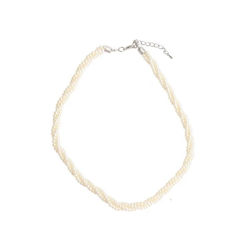 Glass small design necklace from pearl, chain for key bag  with pigtail, light luxury style, trend of season