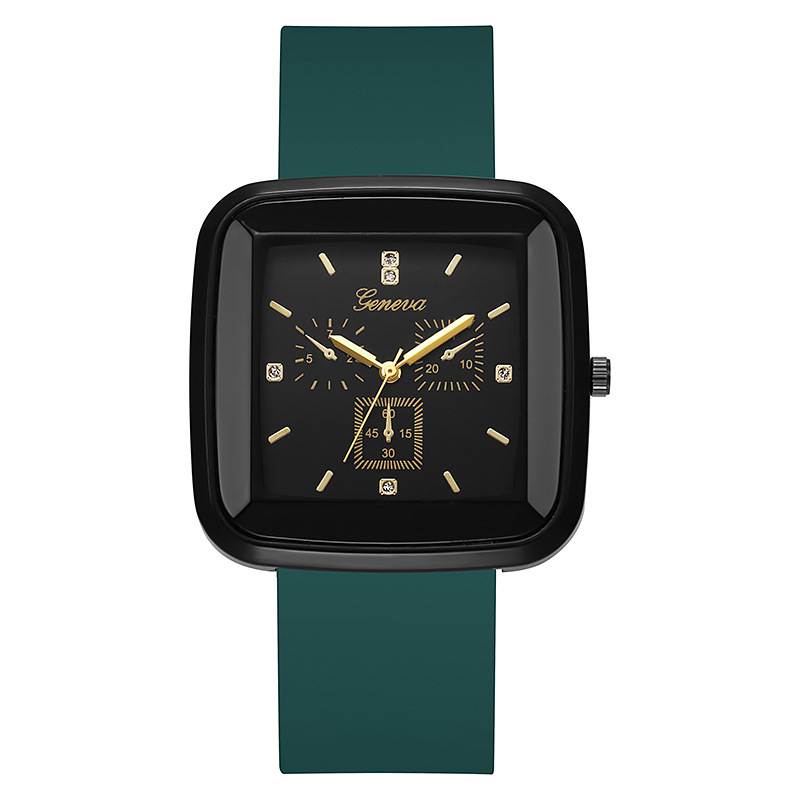 Moda cuadrada otoño e invierno reloj de nicho para estudiantes correa de silicona simple ins reloj de mujer coreana reloj de cuarzo femenino negro
