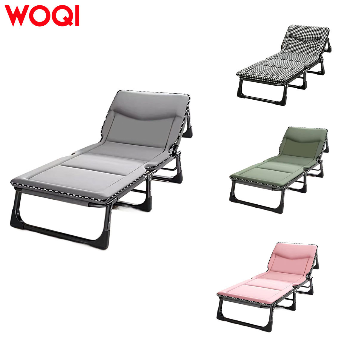 WOQI Multi-position Adjustable Soft Cushion Folding Bed with Pillow, Portable Lounger, Suitable for Patio, Pool, and Camping