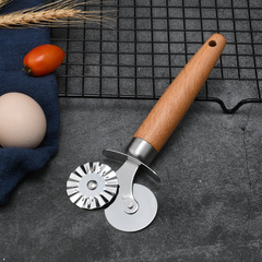 Wood-handled double-wheeled floral cutting knife, noodle flower cutter, bread stamping tool, kitchen baking small tools