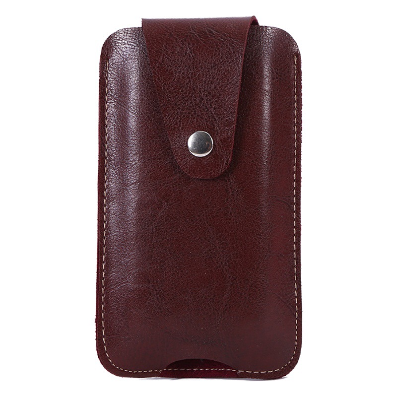 New Pure Color Leather Mobile Phone Bag, Men's Mobile Phone Bag Leather Case, Vertical Style Can Be Hung on the Waist Mobile Phone Bag, Street Stall Supply