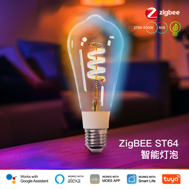 Zigbee Smart Bulb Lamp App Remote Control 5W Tuya Smart Home St64 Smart Led Light E27
