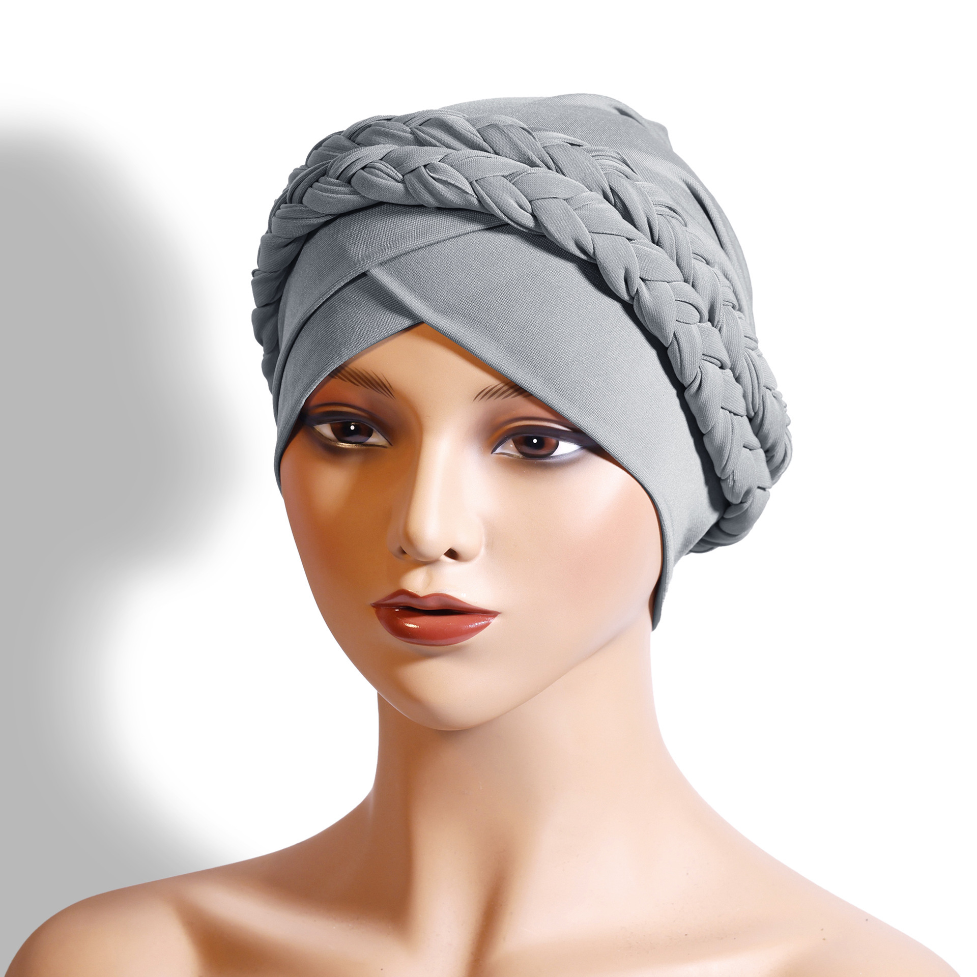 New solid color Baotou hat two milk silk single color braid headscarf hat_voghion.com
