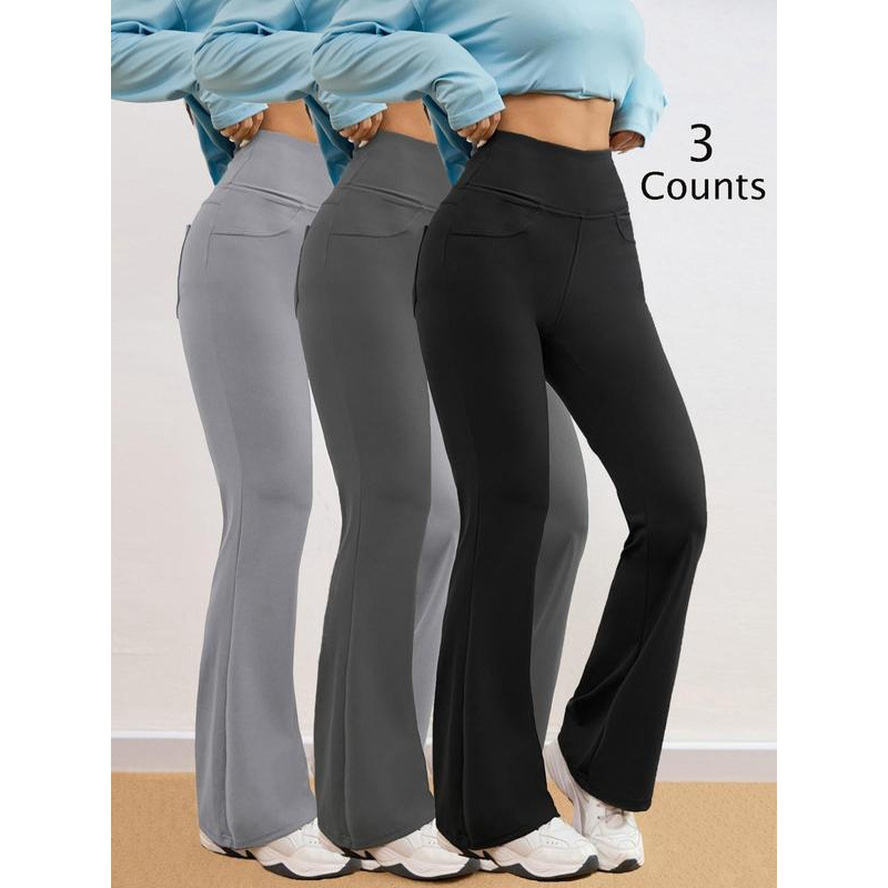 G9142 代发速卖通跨境新款运动裤女式纯色高腰喇叭腿紧