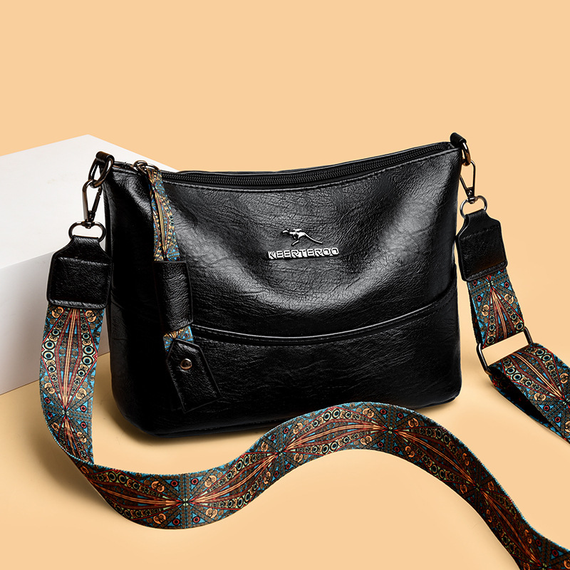 Large-Capacity Crossbody Bag for Women, Fashionable Soft Leather New Style, Simple and Versatile Shoulder Bag, Retro Wide Shoulder Strap Commuter Bag