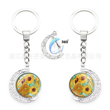 梵高油画向日葵时光宝石钥匙扣钥匙圈挂件批发厂家直销钥匙扣促销